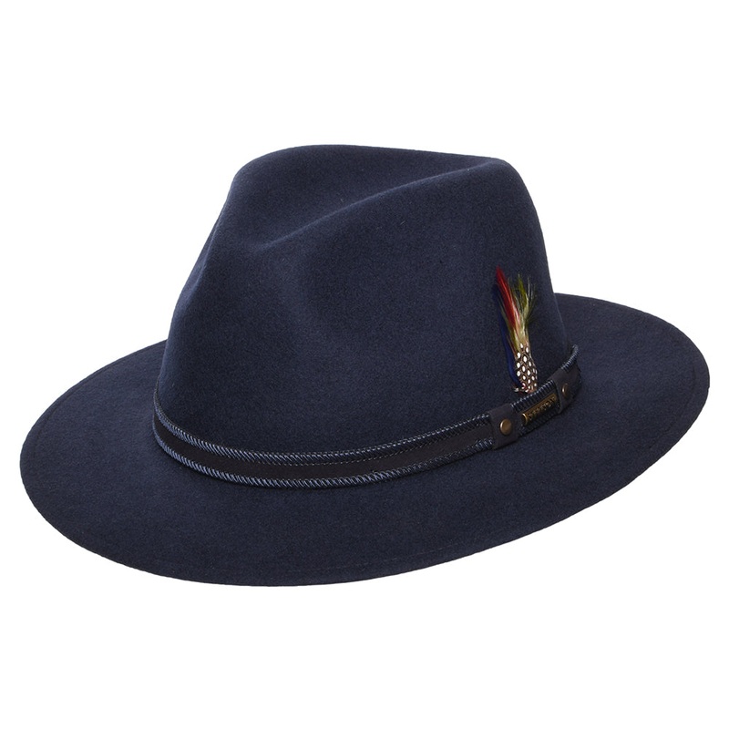 Stetson Hats Tenvelco Traveller Water Repellent Wool Felt Safari Fedora Hat – Navy Blue M