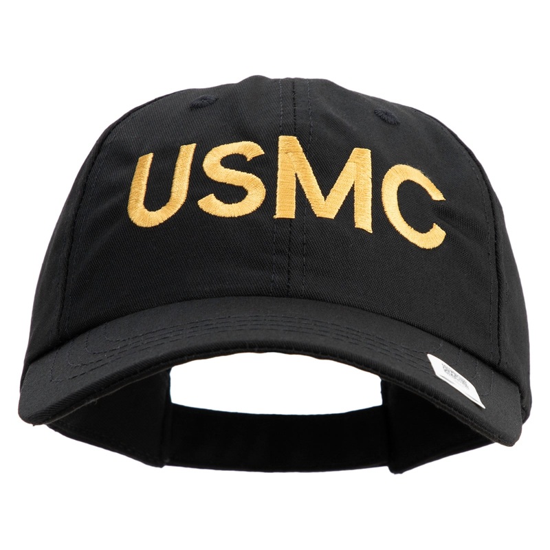 USMC Letter Embroidered 6 Panel Unstructured Cotton Twill Cap Made in USA Black One Size
