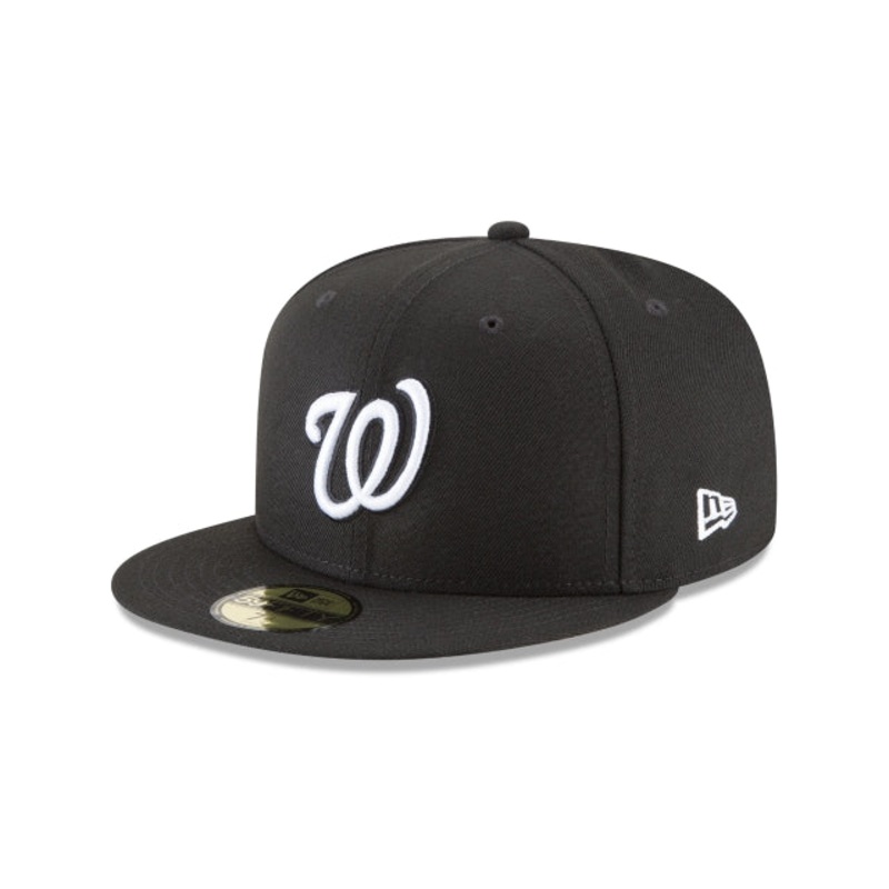 Washington Nationals Black and White Basic 59FIFTY Fitted Hat 6 7/8