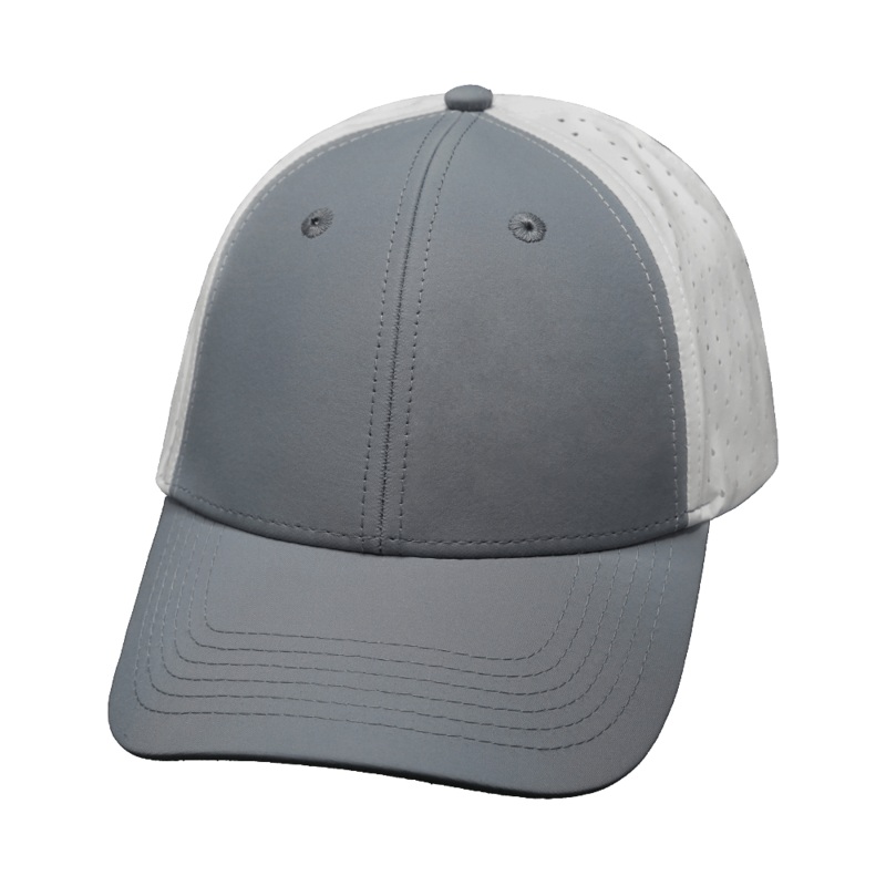 Blank – 6 Panel – Shallow Fit – Pony Tail – Gray / White (Unisex) – Laser Mesh