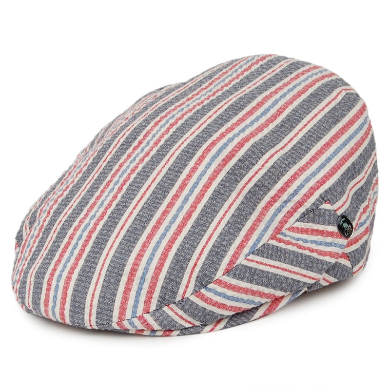 City Sport Hats Hamptons Seersucker Flat Cap – Blue-Red 55