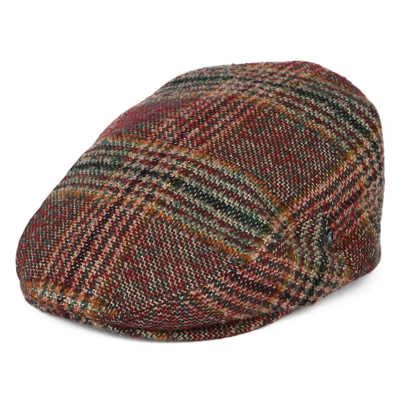 City Sport Virgin Wool Prince Of Wales Check Flat Cap – Red-Green S