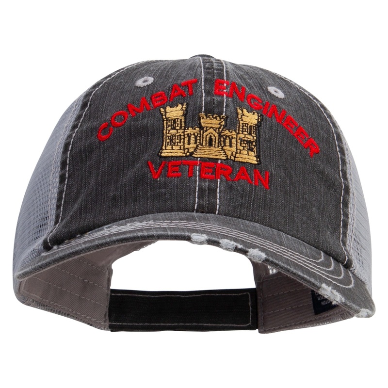Combat Engineer Veteran Embroidered Low Profile Special Cotton Mesh Cap Khaki One Size