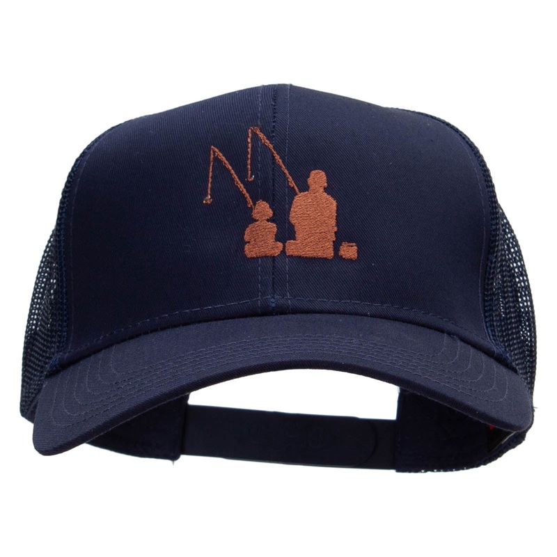 Fishing with Grandpa Embroidered Solid Cotton Twill Mesh Prostyle Cap Navy One Size