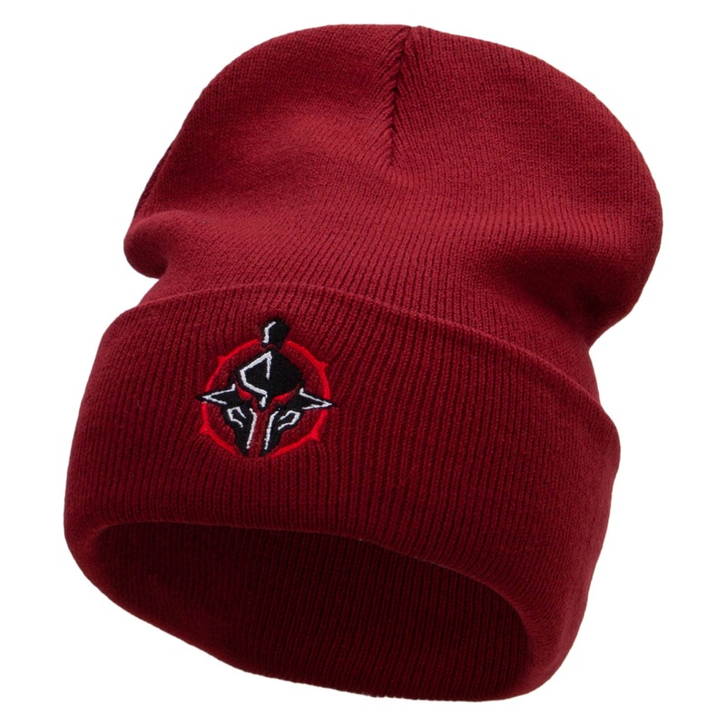 Gladiator Embroidered 12 Inch Long Knitted Beanie Maroon One Size