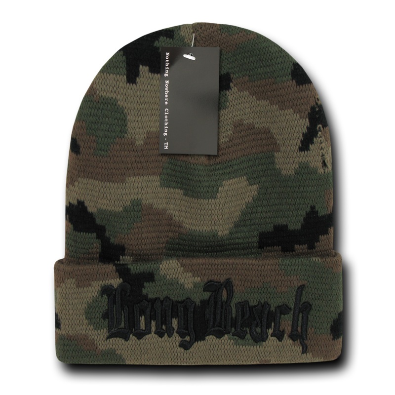 Long Beach City Beanie Knit Cap, Camo/Black Camo/Black