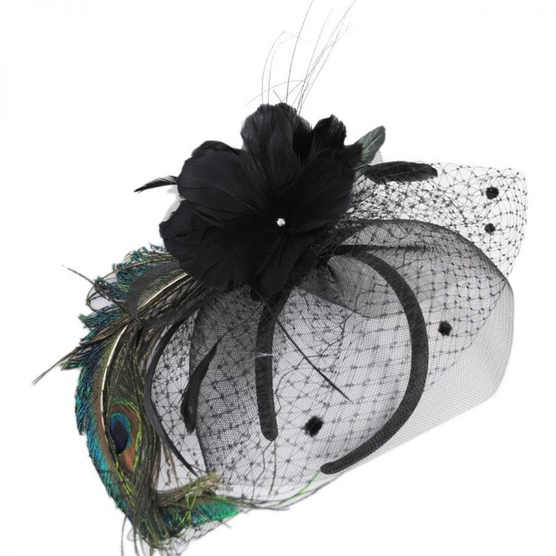 Peacock Fascinator – Made to Order BLACK ONE SIZE FITS MOST