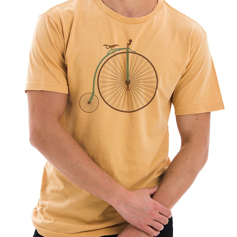 Retro High Wheel Bike Graphic Design Unisex Ring Spun Cotton Vintage Short Sleeve Crewneck Tee Shirt Vintage Mustard XS