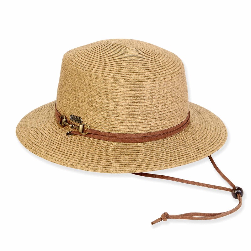 Straw Boater Hat with Chin Cord – Sun ‘N’ Sand Hats Tan Medium (57 cm)