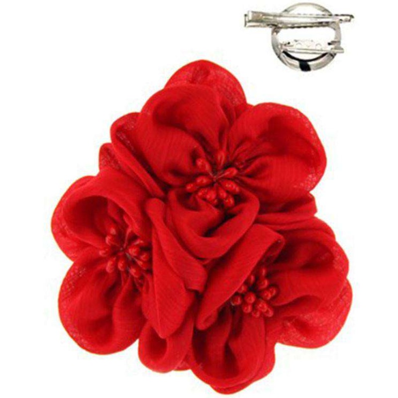 Triple Flower Brooch Pin Red