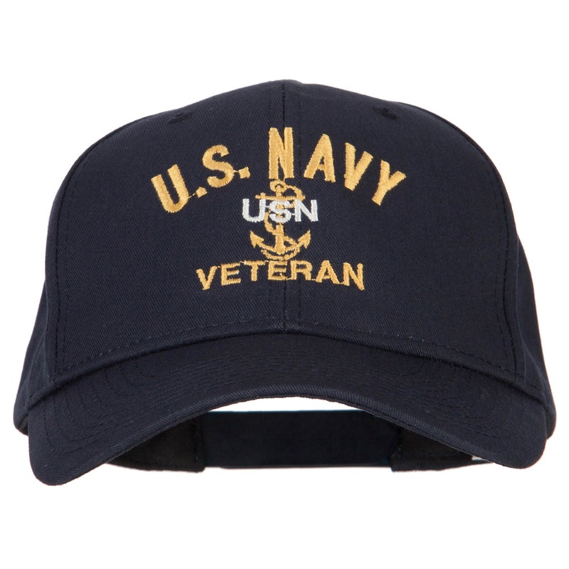 USN Veteran Military Embroidered Solid Cotton Pro Style Cap Navy One Size