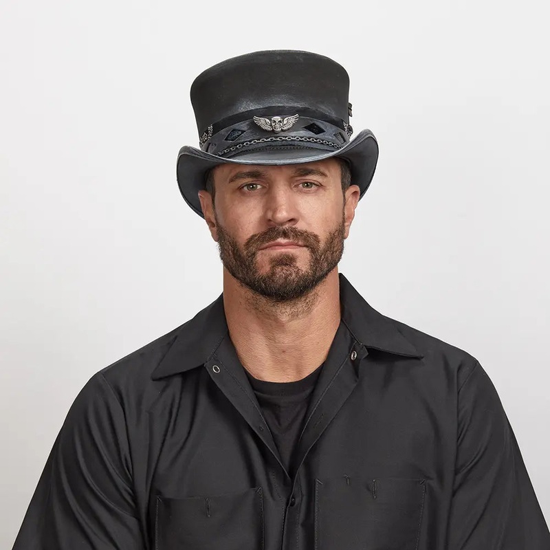 Vector | Mens Black Leather Top Hat Black MD