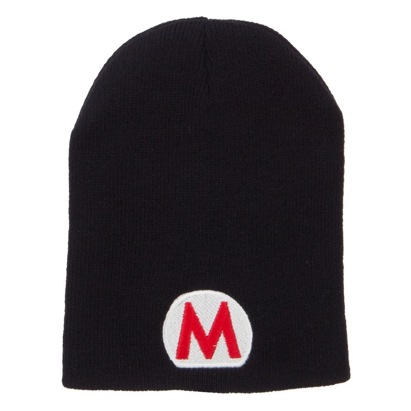 Circle Mario Embroidered Short Beanie Black One Size