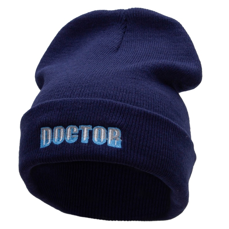 Doctor Embroidered 12 inch Acrylic Cuffed Long Beanie Navy One Size