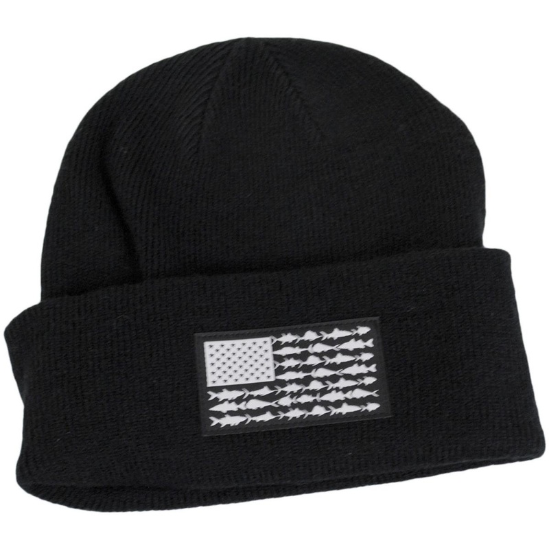 Fish Flag Acrylic Knit Cuffed Beanie Hat BLACK ONE SIZE FITS MOST