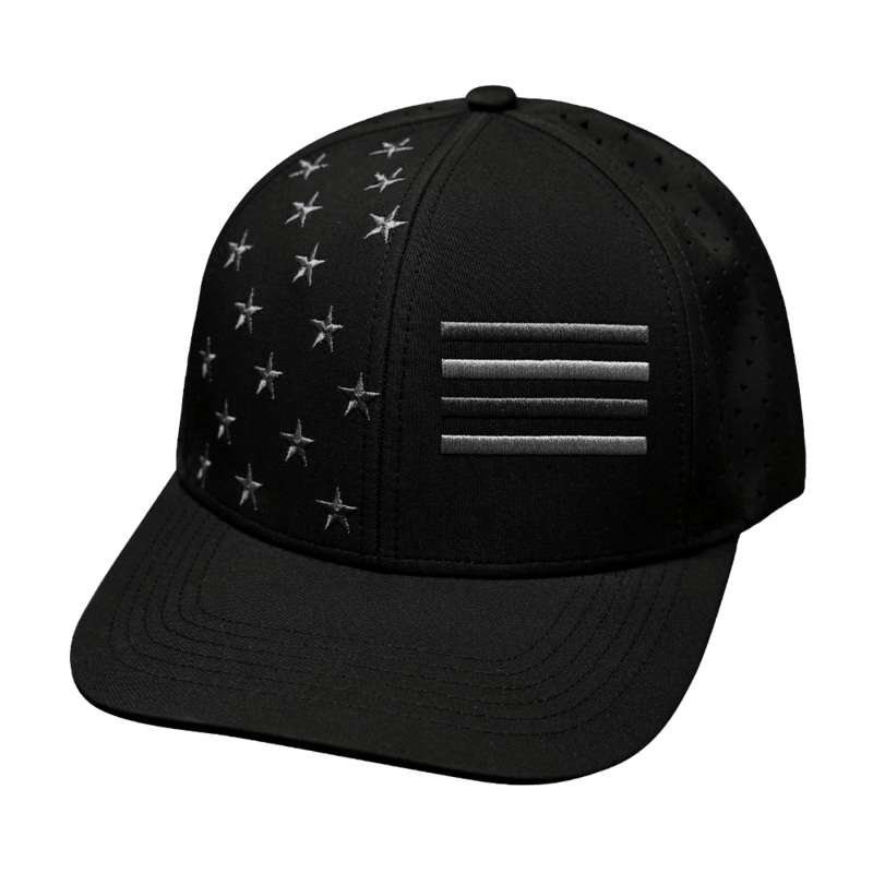 Flag Hat – Baseball Hat Fit – Black – Laser Mesh
