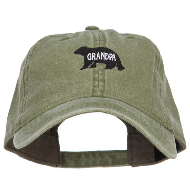 Grandpa Bear Embroidered Washed Cotton Twill Cap Olive One Size