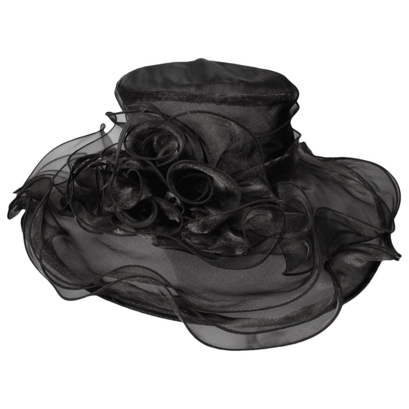 Iridescent Organza Boater Hat BLACK ONE SIZE FITS MOST