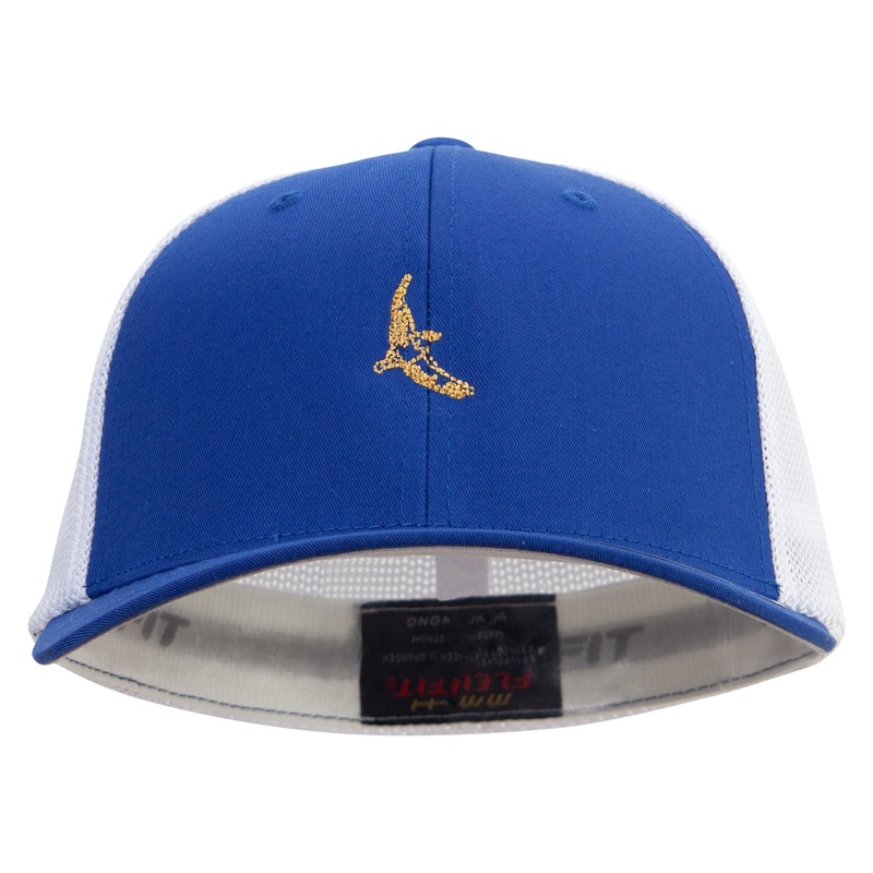 Realistic Bird Embroidered Flexfit Mesh Cotton Twill Trucker 2 Tone Cap Royal White One Size
