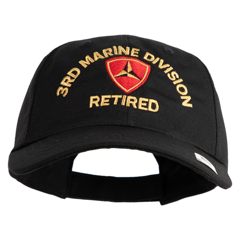3rd Marine Division Retired Embroidered 6 Panel Unstructured Cotton Twill Cap Made in USA Black One Size