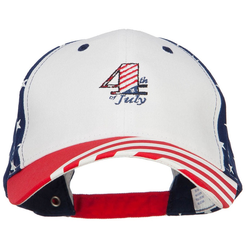 4th of July Embroidered Constructed USA Flag Cap White One Size