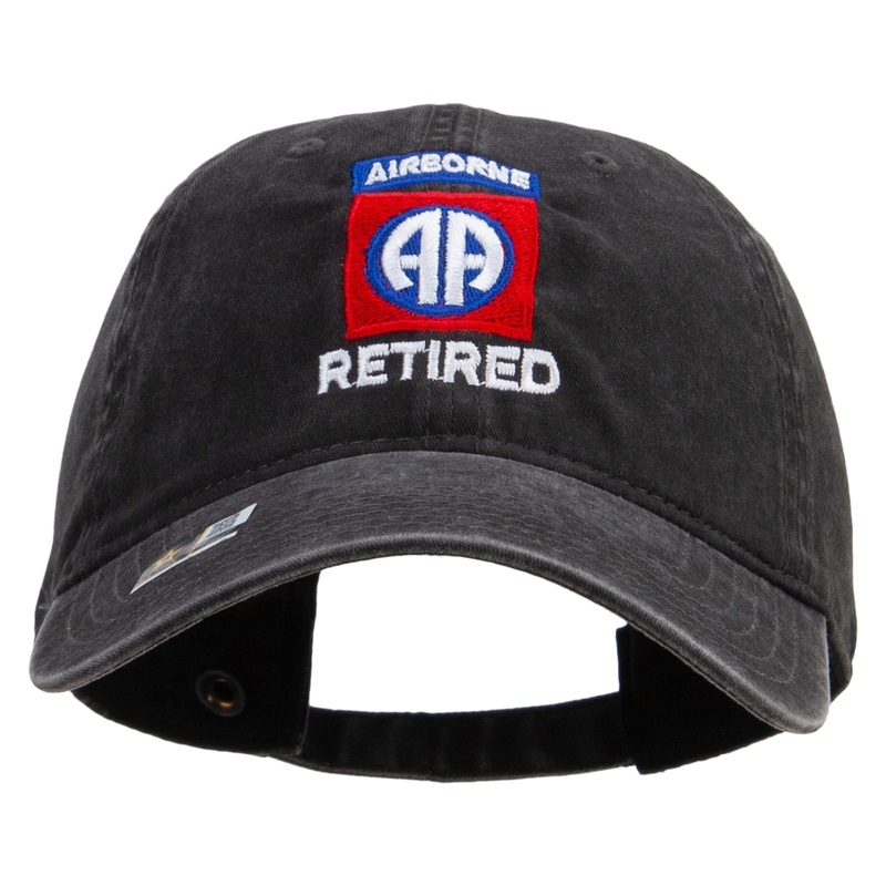 82nd Airborne Retired Embroidered Washed Solid Pigment Dyed Cotton Twill Brass Buckle Cap Black One Size