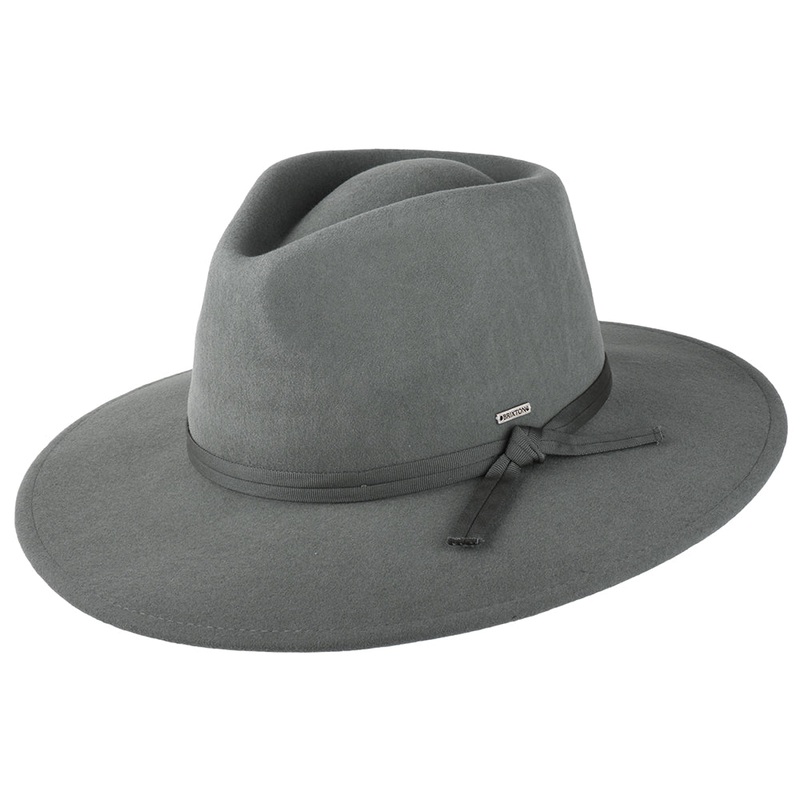 Brixton Hats Joanna Wool Felt Packable Fedora Hat – Dark Grey Small-56cm