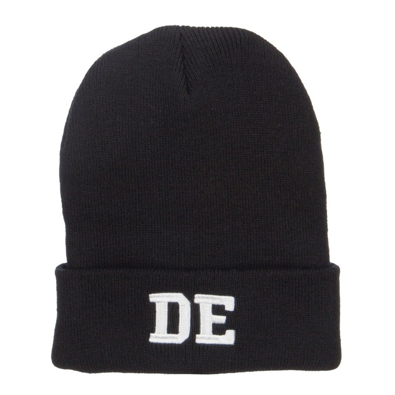 DE Delaware State Embroidered Long Beanie Black One Size