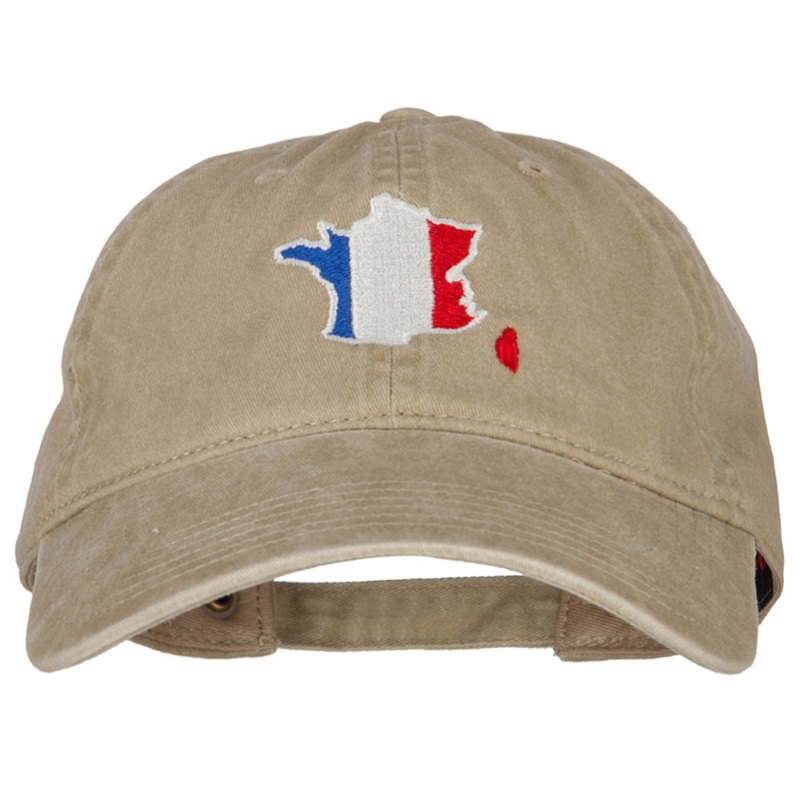 France Flag Map Embroidered Washed Cotton Twill Cap Khaki One Size