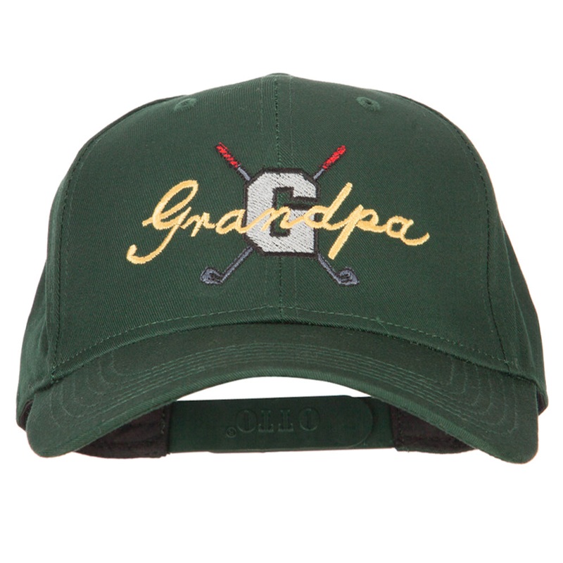Golf Grandpa Embroidered Solid Cotton Pro Style Cap Dk Green One Size