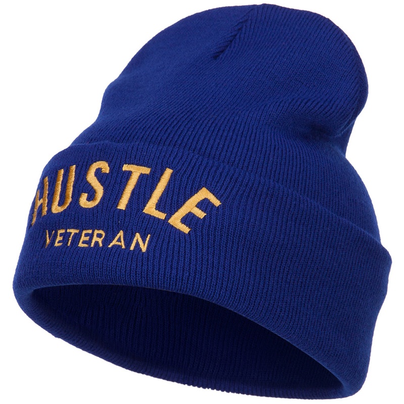 Hustle Veteran Embroidered Long Beanie Royal One Size