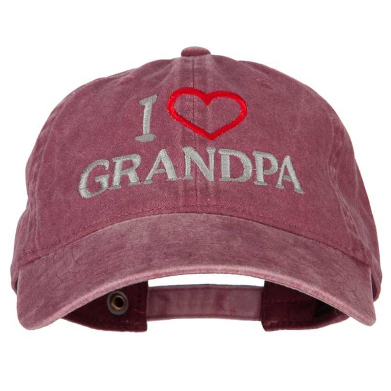 I Love Grandpa Embroidered Washed Cotton Twill Cap Maroon One Size