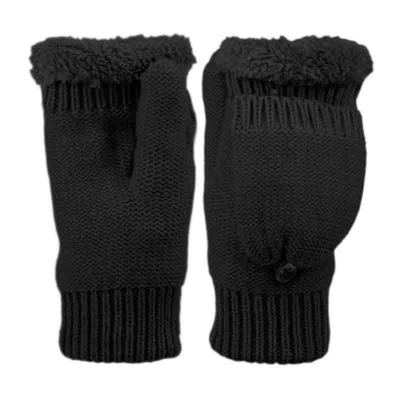 Junior Fingerless Mittens with Cover and Sherpa Lining Black