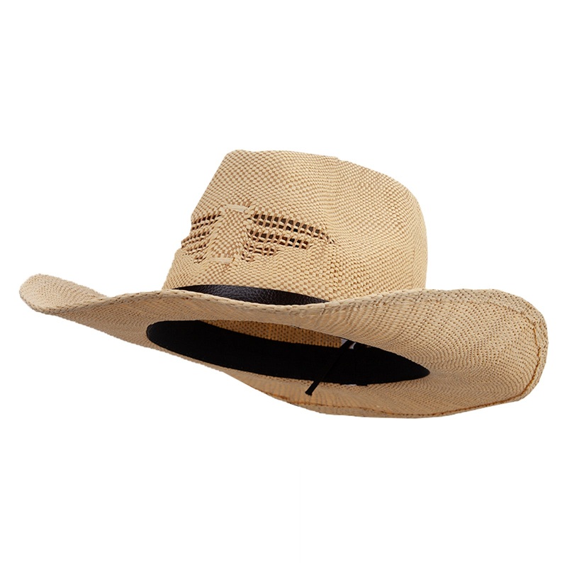 Men’s Paper Straw Cowboy Hat with Eagle Design White Brown One Size