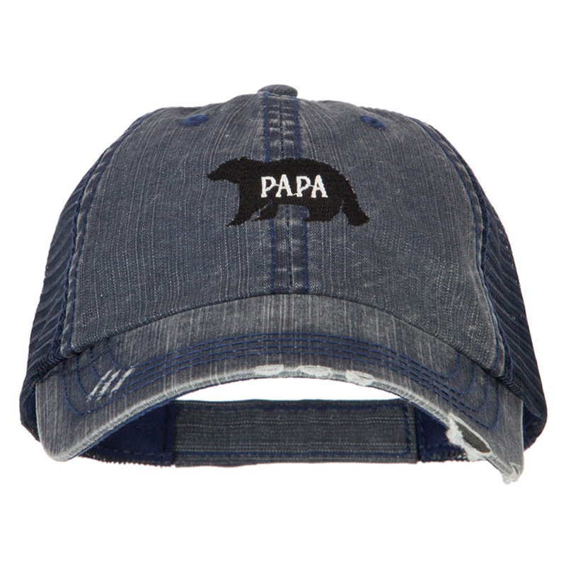 Papa Bear Embroidered Low Profile Cotton Mesh Cap Navy One Size