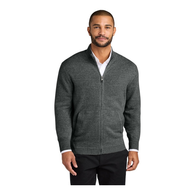 Port Authority SW2901 Easy Care Full-Zip Sweater Charcoal Heather XS