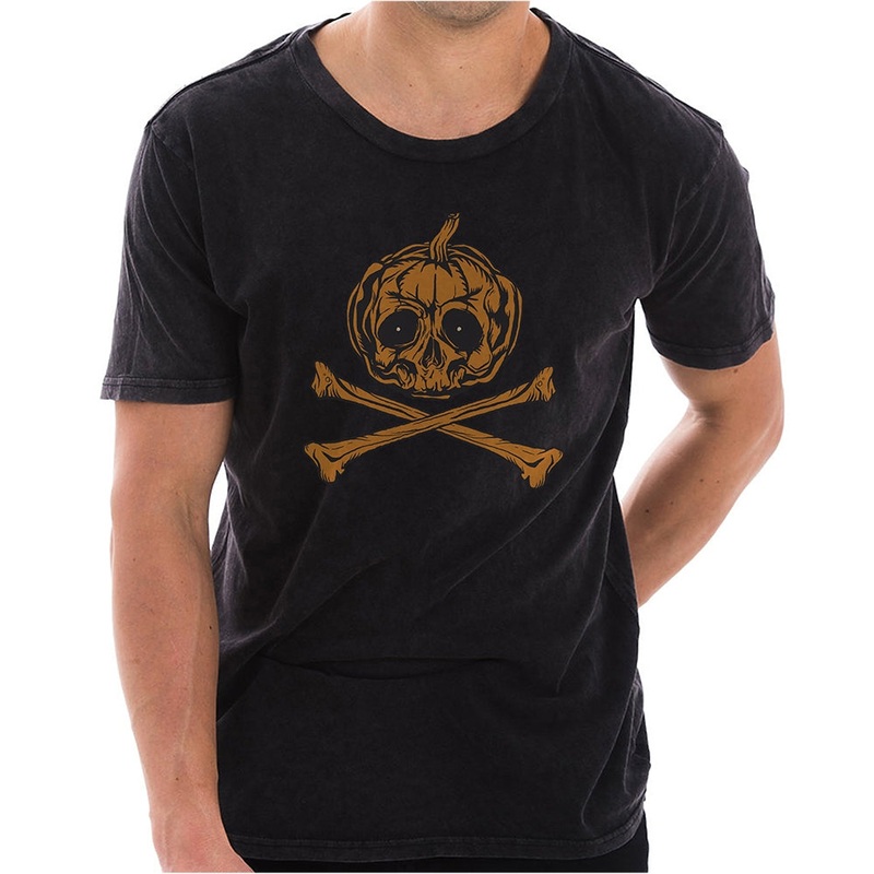 Pumpkin Skull Graphic Design Unisex Ring Spun Cotton Vintage Short Sleeve Crewneck Tee Shirt Vintage Black XS