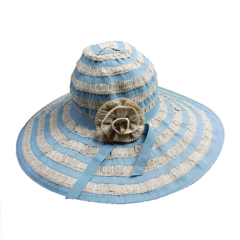 Ribbon and Lace Wide Brim Sun Hat – Jeanne Simmons Hats Dusty Blue
