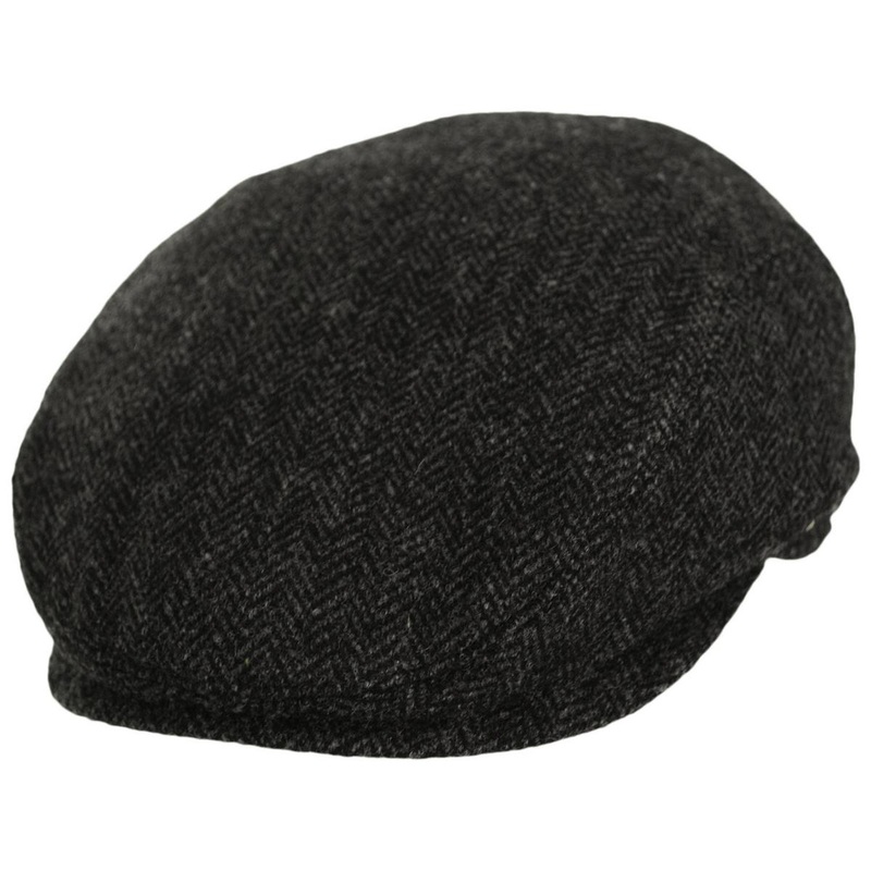 Shetland Wool Herringbone Ivy Cap with Earflaps DARK GREY 55cm