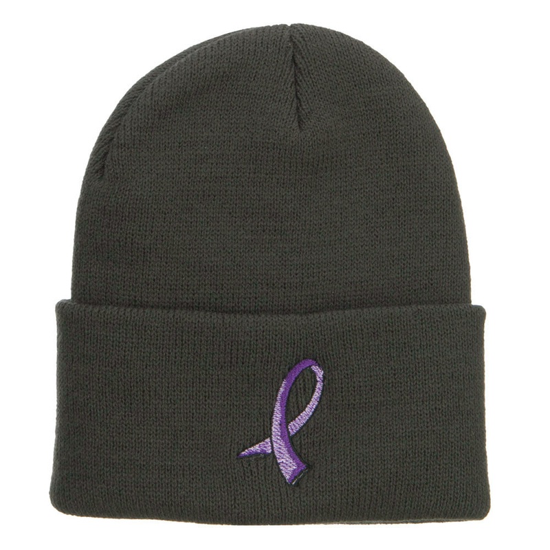 Testicular Cancer Orchid Embroidered Long Beanie Dk Grey One Size