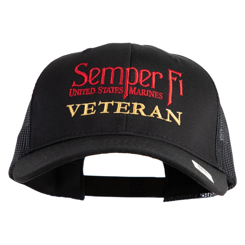 United States Marines Semper Fi Veteran Embroidered 6 Panel Structured Cotton Twill Mesh Cap Made in USA Black One Size
