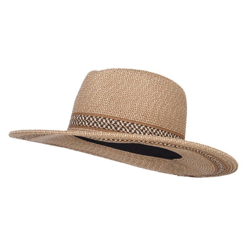 UPF 50+ Fedora Crown Herringbone Braid Hat Brown Tweed One Size