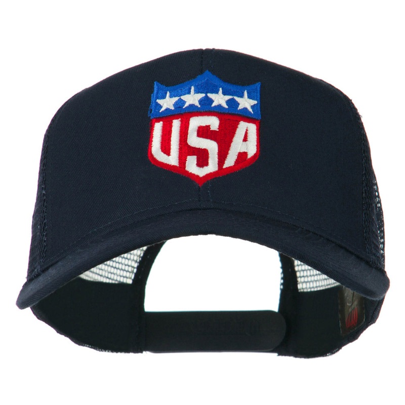 USA Flag Badge Embroidered Mesh Back Cap Navy One Size