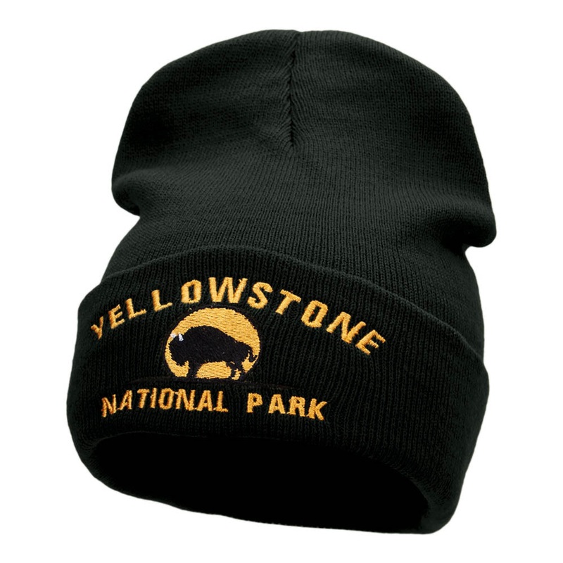 Yellowstone Bison Embroidered Long Knitted Beanie Black One Size