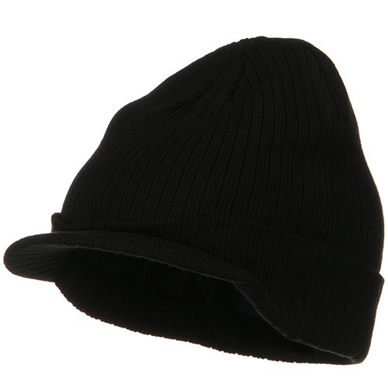 Big Knit Ribbed Beanie with Visor Black XL-3XL
