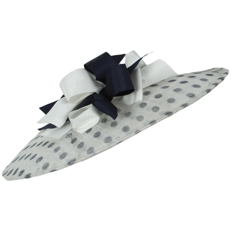 Bows Galore Sinamay Straw Picture Dress Hat NAVY/WHITE ONE SIZE FITS MOST