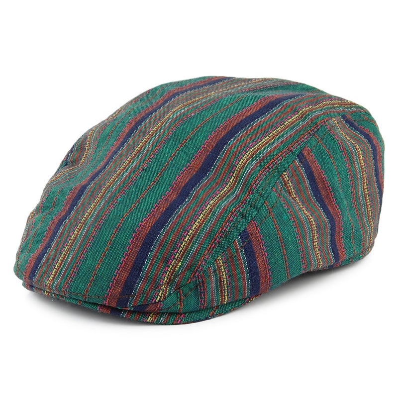 Carlos Santana Antigua Striped Cotton Flat Cap – Green-Brown M