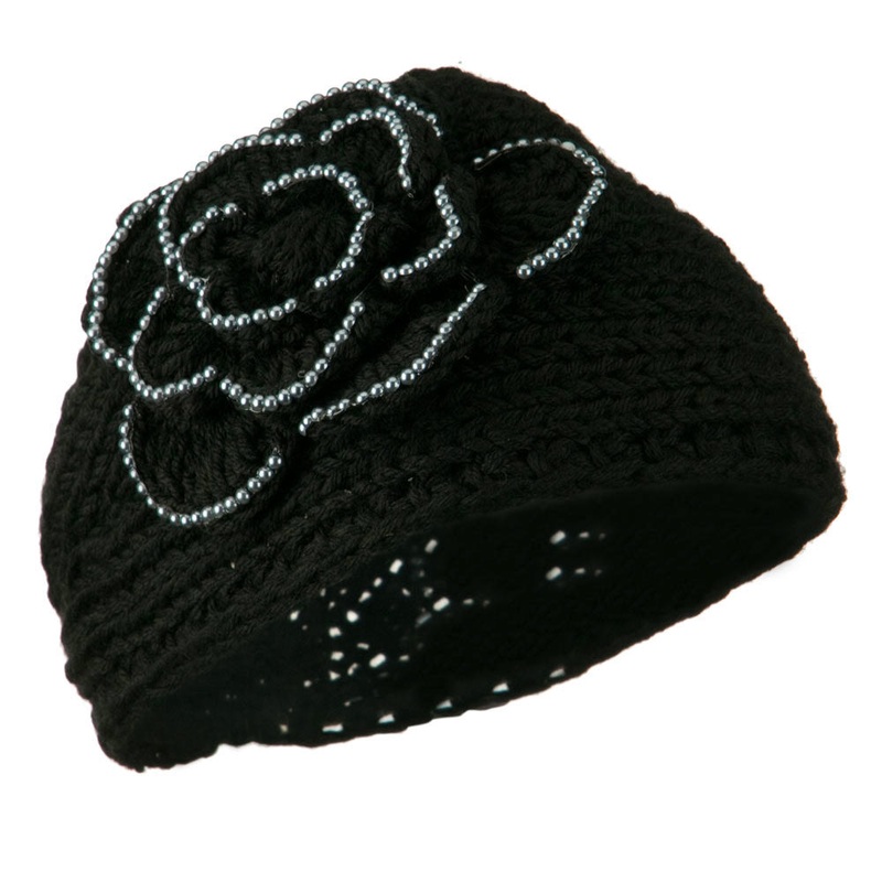 Flower Bead Woman’s Head Band Dark Green One Size