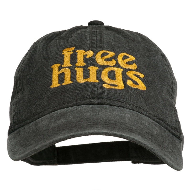 Free Hugs Embroidered Washed Dyed Cap Black One Size