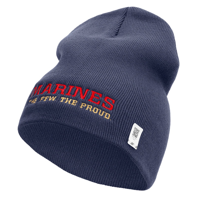Marines The Few The Proud Symbol Embroidered 8 Inch Solid Knit Short Beanie Made in USA Navy One Size